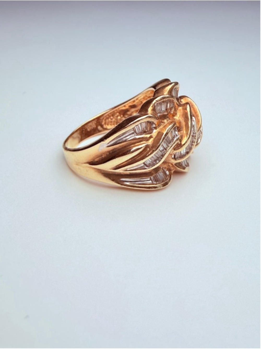 14K Solid Yellow Gold Diamond Baguette William Loeb Vintage Braided Domed Ring - Picture 4 of 13